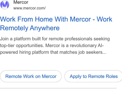 Mercor Google ad: Work From Home With Mercor - Work Remotely Anywhere